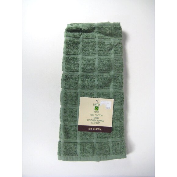 New Lintex Solid Sage Green Windowpane Terry Dishtowel 100% Cotton - Picture 1 of 5